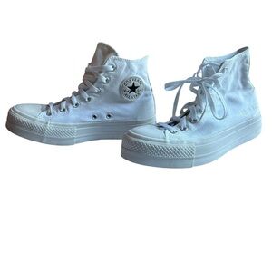 Custom ‘dog person’ Embroidered Converse Women's White HighTop Platform Sneakers